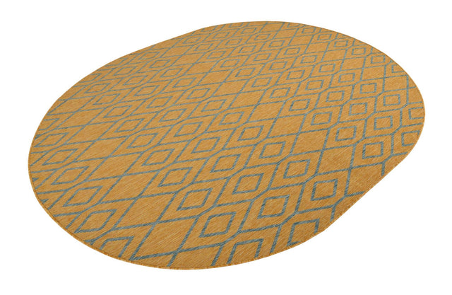 Yellow and Aqua 7' 10 x 10' Jill Zarin Outdoor Oval Area Rug Weather Resistant for Patio, Deck, Terrace, Balcony, Porch Durable 100% Polypropylene Carpet for Outside for Sale at Rug Engine
