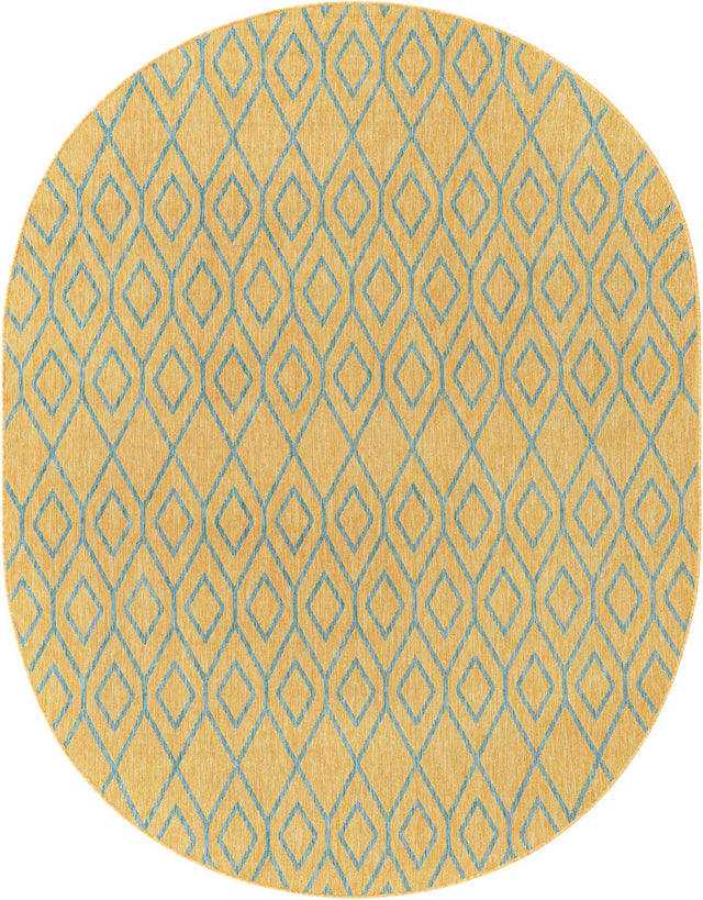 Yellow and Aqua 7' 10 x 10' Jill Zarin Outdoor Oval Area Rug Weather Resistant for Patio, Deck, Terrace, Balcony, Porch Durable 100% Polypropylene Carpet for Outside for Sale at Rug Engine