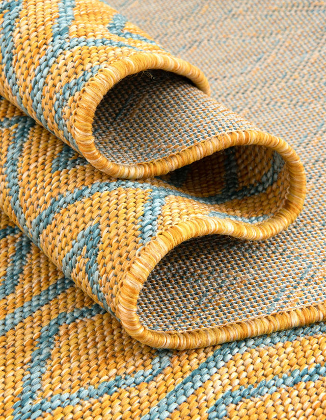 Yellow and Aqua 10' 8 x 10' 8 Jill Zarin Outdoor Square Area Rug Weather Resistant for Patio, Deck, Terrace, Balcony, Porch Durable 100% Polypropylene Carpet for Outside for Sale at Rug Engine