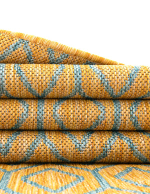 Yellow and Aqua 10' 8 x 10' 8 Jill Zarin Outdoor Square Area Rug Weather Resistant for Patio, Deck, Terrace, Balcony, Porch Durable 100% Polypropylene Carpet for Outside for Sale at Rug Engine