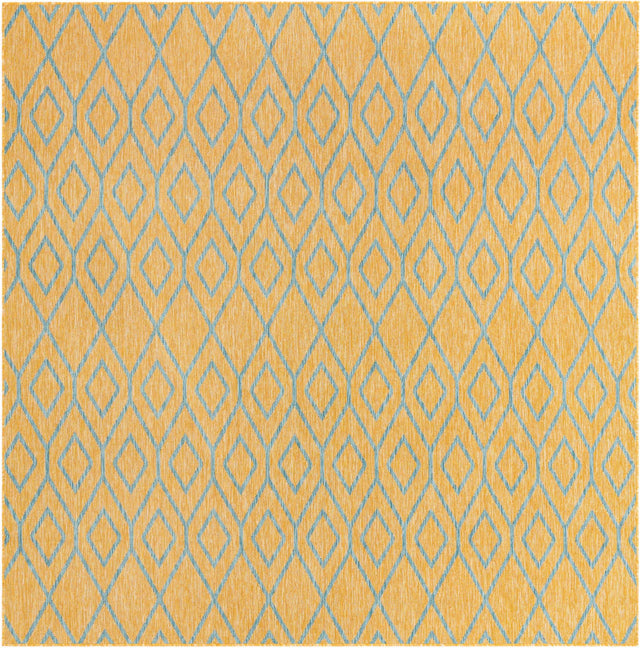 Yellow and Aqua 7' 10 x 7' 10 Jill Zarin Outdoor Square Area Rug Weather Resistant for Patio, Deck, Terrace, Balcony, Porch Durable 100% Polypropylene Carpet for Outside for Sale at Rug Engine