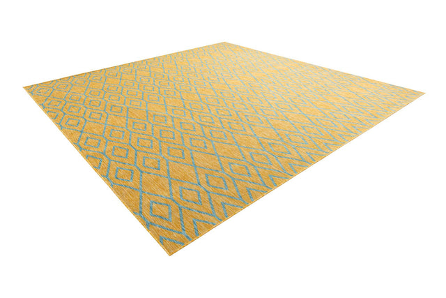 Yellow and Aqua 10' 8 x 10' 8 Jill Zarin Outdoor Square Area Rug Weather Resistant for Patio, Deck, Terrace, Balcony, Porch Durable 100% Polypropylene Carpet for Outside for Sale at Rug Engine