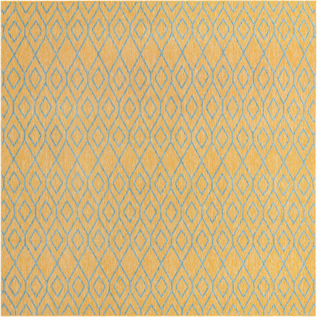 Yellow and Aqua 10' 8 x 10' 8 Jill Zarin Outdoor Square Area Rug Weather Resistant for Patio, Deck, Terrace, Balcony, Porch Durable 100% Polypropylene Carpet for Outside for Sale at Rug Engine
