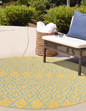 Yellow and Aqua 13' 1 x 13' 1 Jill Zarin Outdoor Round Area Rug Weather Resistant for Patio, Deck, Terrace, Balcony, Porch Durable 100% Polypropylene Carpet for Outside for Sale at Rug Engine