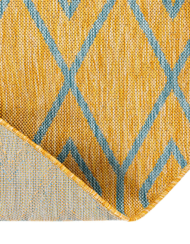 Yellow and Aqua 6' 7 x 6' 7 Jill Zarin Outdoor Round Area Rug Weather Resistant for Patio, Deck, Terrace, Balcony, Porch Durable 100% Polypropylene Carpet for Outside for Sale at Rug Engine