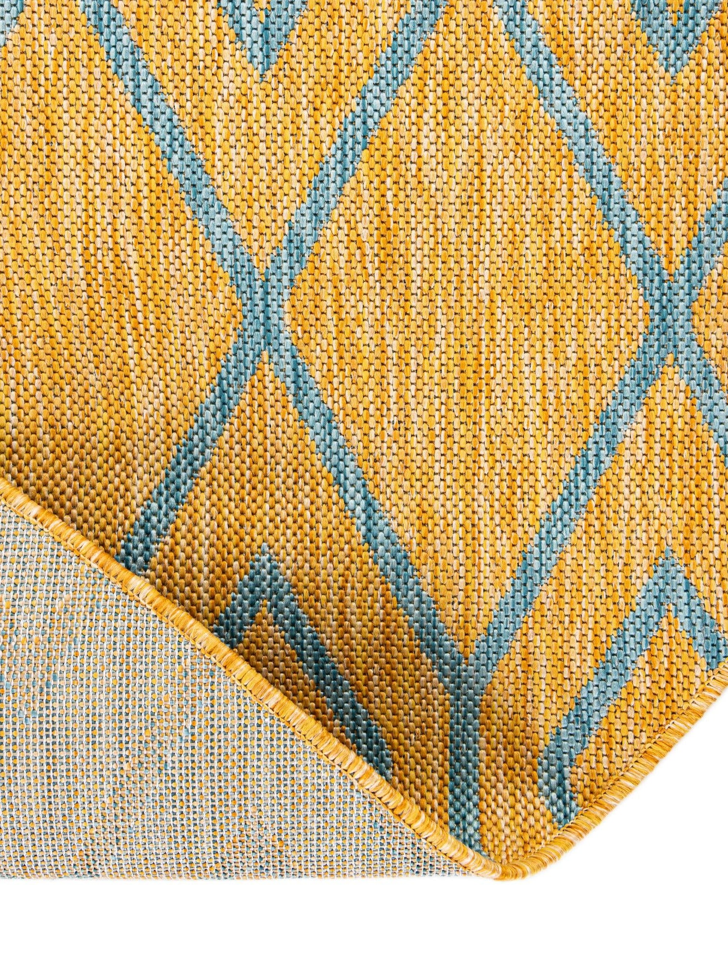 Yellow and Aqua 13' 1 x 13' 1 Jill Zarin Outdoor Round Area Rug Weather Resistant for Patio, Deck, Terrace, Balcony, Porch Durable 100% Polypropylene Carpet for Outside for Sale at Rug Engine
