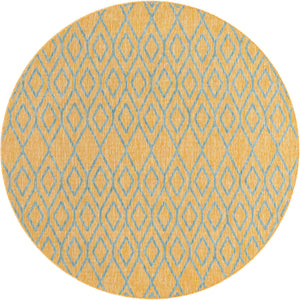 Yellow and Aqua 6' 7 x 6' 7 Jill Zarin Outdoor Round Area Rug Weather Resistant for Patio, Deck, Terrace, Balcony, Porch Durable 100% Polypropylene Carpet for Outside for Sale at Rug Engine