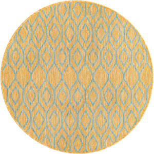 Yellow and Aqua 3' 1 x 3' 1 Jill Zarin Outdoor Round Area Rug Weather Resistant for Patio, Deck, Terrace, Balcony, Porch Durable 100% Polypropylene Carpet for Outside for Sale at Rug Engine