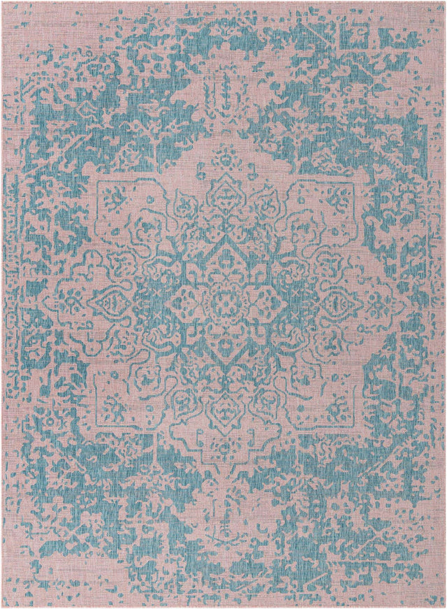 Pink and Aqua 9' x 12' Jill Zarin Outdoor Rectangle Area Rug Weather Resistant for Patio, Deck, Terrace, Balcony, Porch Durable 100% Polypropylene Carpet for Outside for Sale at Rug Engine