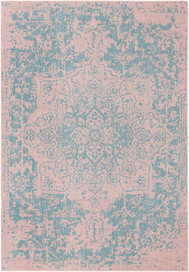 Pink and Aqua 7' 1 x 10' Jill Zarin Outdoor Rectangle Area Rug Weather Resistant for Patio, Deck, Terrace, Balcony, Porch Durable 100% Polypropylene Carpet for Outside for Sale at Rug Engine