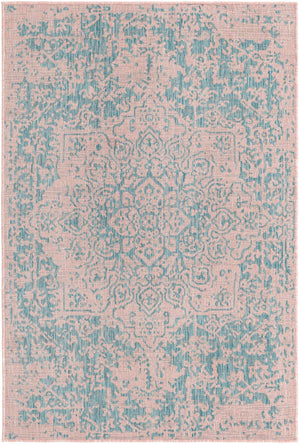 Pink and Aqua 4' 1 x 6' 1 Jill Zarin Outdoor Rectangle Area Rug Weather Resistant for Patio, Deck, Terrace, Balcony, Porch Durable 100% Polypropylene Carpet for Outside for Sale at Rug Engine