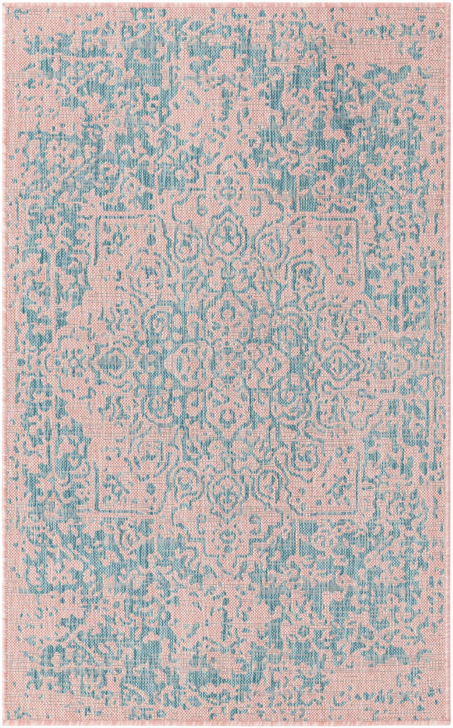 Pink and Aqua 3' 1 x 5' 3 Jill Zarin Outdoor Rectangle Area Rug Weather Resistant for Patio, Deck, Terrace, Balcony, Porch Durable 100% Polypropylene Carpet for Outside for Sale at Rug Engine
