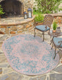 Pink and Aqua 7' 10 x 10' Jill Zarin Outdoor Oval Area Rug Weather Resistant for Patio, Deck, Terrace, Balcony, Porch Durable 100% Polypropylene Carpet for Outside for Sale at Rug Engine