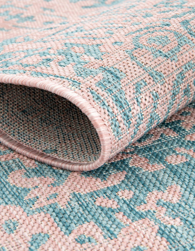 Pink and Aqua 5' 3 x 8' Jill Zarin Outdoor Oval Area Rug Weather Resistant for Patio, Deck, Terrace, Balcony, Porch Durable 100% Polypropylene Carpet for Outside for Sale at Rug Engine