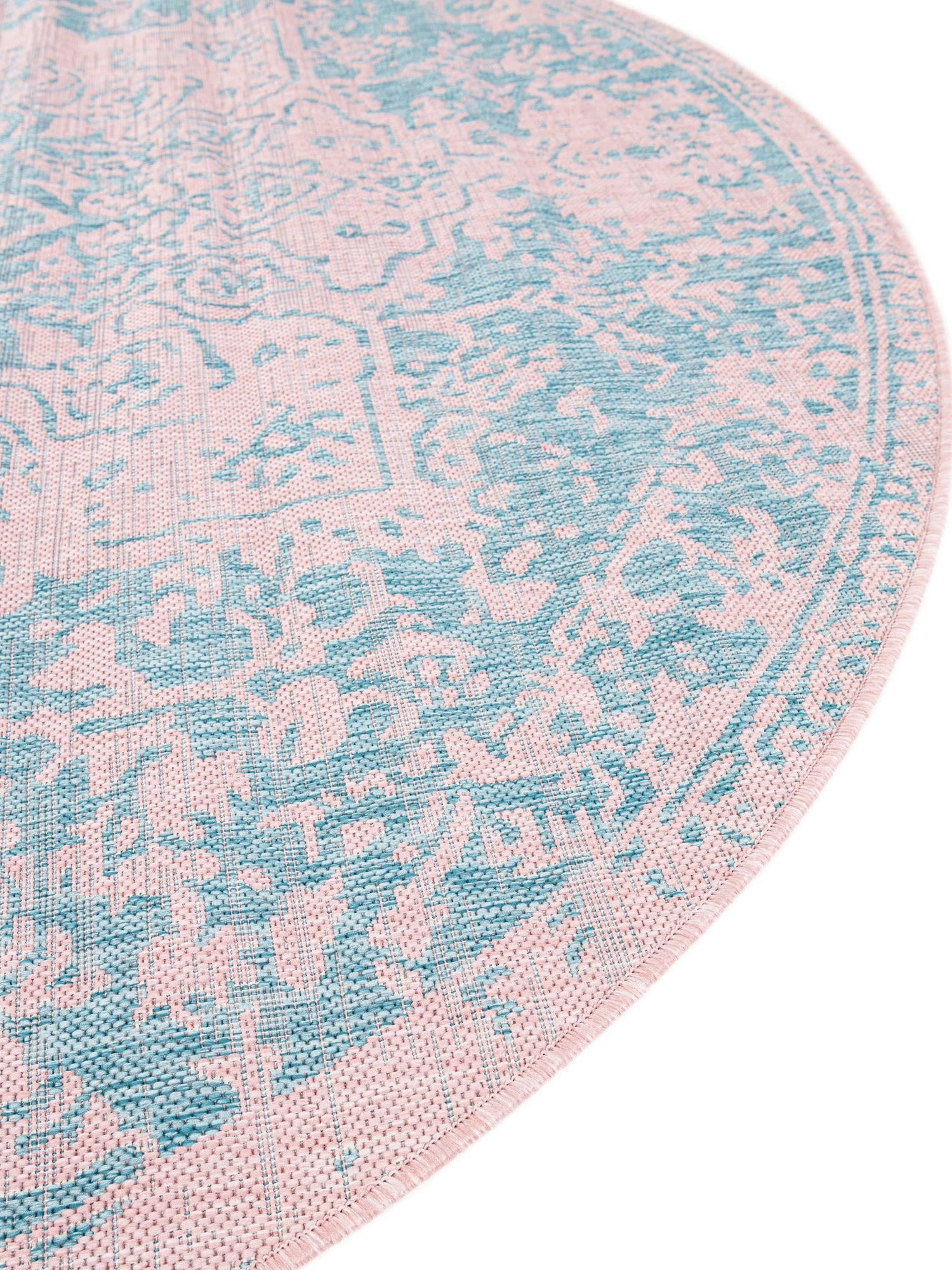 Pink and Aqua 7' 10 x 10' Jill Zarin Outdoor Oval Area Rug Weather Resistant for Patio, Deck, Terrace, Balcony, Porch Durable 100% Polypropylene Carpet for Outside for Sale at Rug Engine