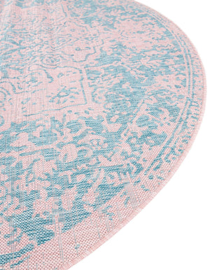 Pink and Aqua 7' 10 x 10' Jill Zarin Outdoor Oval Area Rug Weather Resistant for Patio, Deck, Terrace, Balcony, Porch Durable 100% Polypropylene Carpet for Outside for Sale at Rug Engine