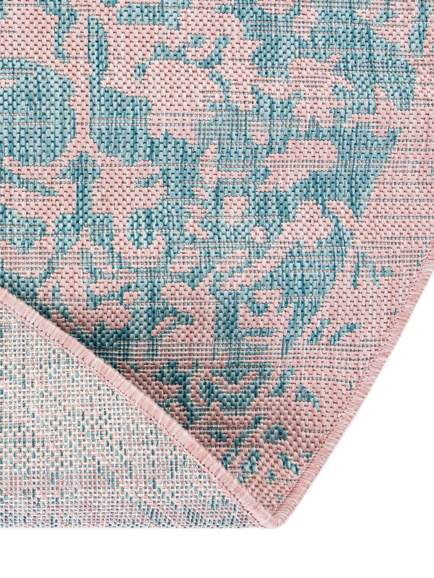 Pink and Aqua 7' 10 x 10' Jill Zarin Outdoor Oval Area Rug Weather Resistant for Patio, Deck, Terrace, Balcony, Porch Durable 100% Polypropylene Carpet for Outside for Sale at Rug Engine