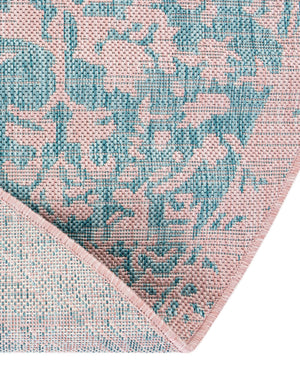 Pink and Aqua 7' 10 x 10' Jill Zarin Outdoor Oval Area Rug Weather Resistant for Patio, Deck, Terrace, Balcony, Porch Durable 100% Polypropylene Carpet for Outside for Sale at Rug Engine