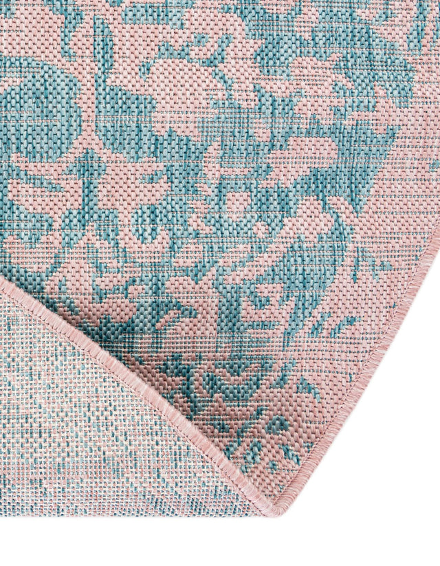 Pink and Aqua 7' 10 x 10' Jill Zarin Outdoor Oval Area Rug Weather Resistant for Patio, Deck, Terrace, Balcony, Porch Durable 100% Polypropylene Carpet for Outside for Sale at Rug Engine