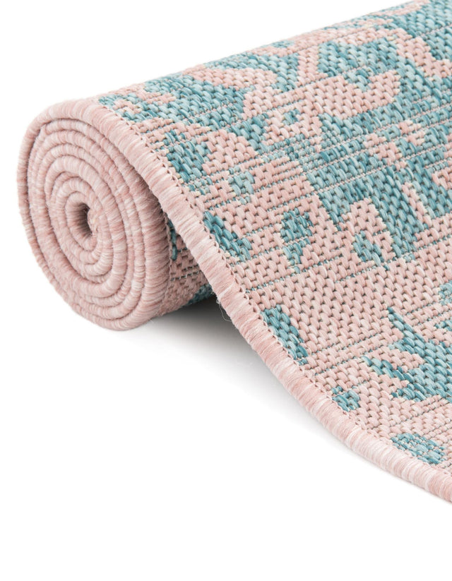 Pink and Aqua 5' 3 x 8' Jill Zarin Outdoor Oval Area Rug Weather Resistant for Patio, Deck, Terrace, Balcony, Porch Durable 100% Polypropylene Carpet for Outside for Sale at Rug Engine