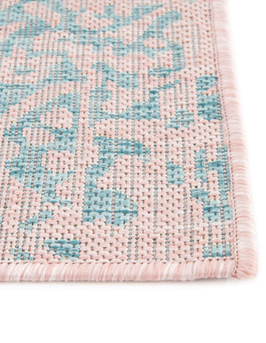 Pink and Aqua 7' 10 x 7' 10 Jill Zarin Outdoor Square Area Rug Weather Resistant for Patio, Deck, Terrace, Balcony, Porch Durable 100% Polypropylene Carpet for Outside for Sale at Rug Engine