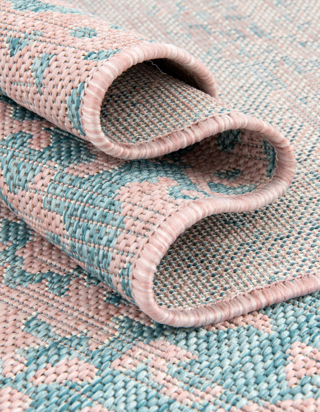 Pink and Aqua 10' 8 x 10' 8 Jill Zarin Outdoor Square Area Rug Weather Resistant for Patio, Deck, Terrace, Balcony, Porch Durable 100% Polypropylene Carpet for Outside for Sale at Rug Engine