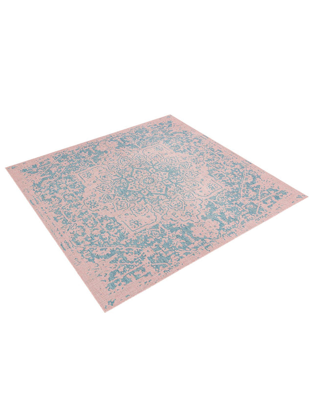 Pink and Aqua 10' 8 x 10' 8 Jill Zarin Outdoor Square Area Rug Weather Resistant for Patio, Deck, Terrace, Balcony, Porch Durable 100% Polypropylene Carpet for Outside for Sale at Rug Engine