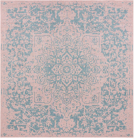 Pink and Aqua 13' 1 x 13' 1 Jill Zarin Outdoor Square Area Rug Weather Resistant for Patio, Deck, Terrace, Balcony, Porch Durable 100% Polypropylene Carpet for Outside for Sale at Rug Engine