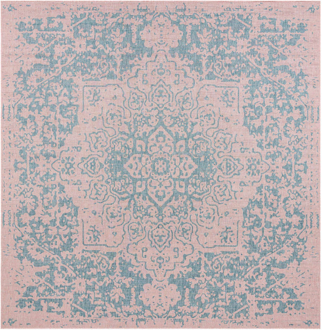 Pink and Aqua 13' 1 x 13' 1 Jill Zarin Outdoor Square Area Rug Weather Resistant for Patio, Deck, Terrace, Balcony, Porch Durable 100% Polypropylene Carpet for Outside for Sale at Rug Engine