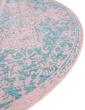 Pink and Aqua 13' 1 x 13' 1 Jill Zarin Outdoor Round Area Rug Weather Resistant for Patio, Deck, Terrace, Balcony, Porch Durable 100% Polypropylene Carpet for Outside for Sale at Rug Engine
