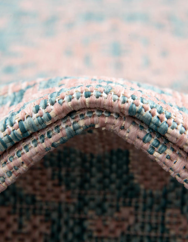 Pink and Aqua 3' 1 x 3' 1 Jill Zarin Outdoor Round Area Rug Weather Resistant for Patio, Deck, Terrace, Balcony, Porch Durable 100% Polypropylene Carpet for Outside for Sale at Rug Engine
