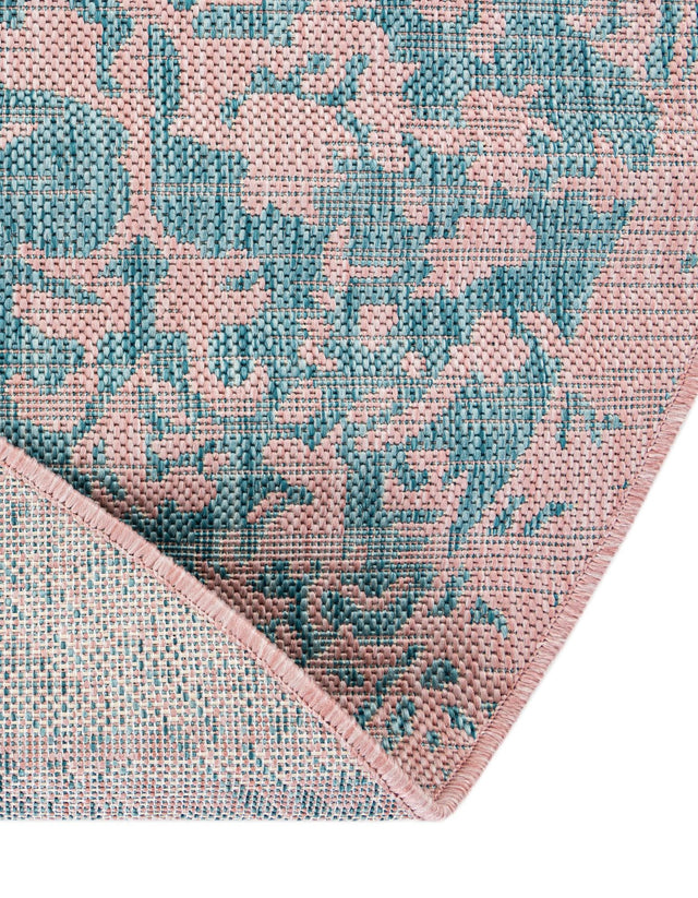 Pink and Aqua 3' 1 x 3' 1 Jill Zarin Outdoor Round Area Rug Weather Resistant for Patio, Deck, Terrace, Balcony, Porch Durable 100% Polypropylene Carpet for Outside for Sale at Rug Engine