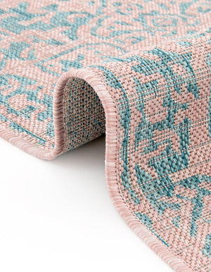 Pink and Aqua 3' 1 x 3' 1 Jill Zarin Outdoor Round Area Rug Weather Resistant for Patio, Deck, Terrace, Balcony, Porch Durable 100% Polypropylene Carpet for Outside for Sale at Rug Engine