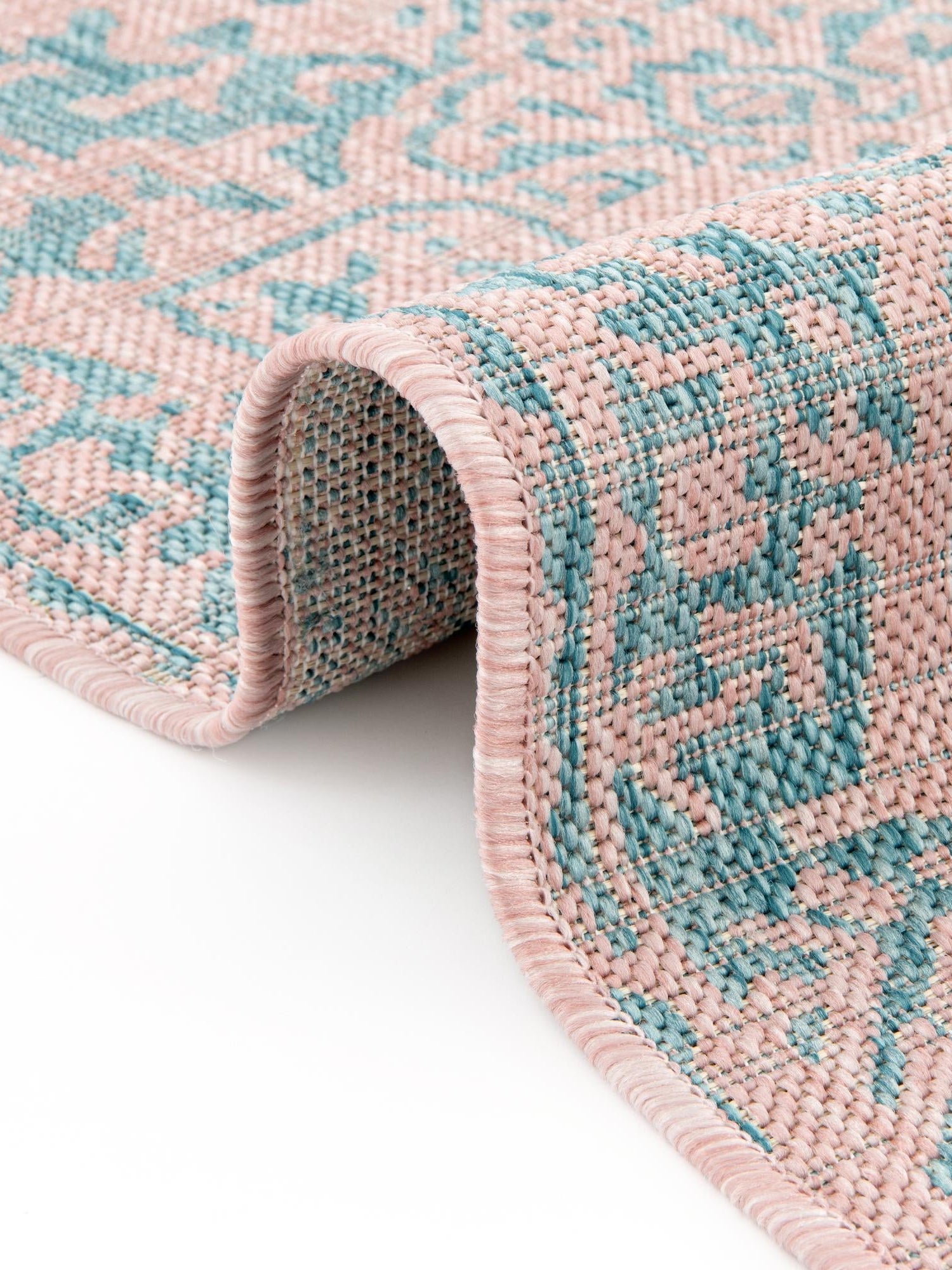 Pink and Aqua 13' 1 x 13' 1 Jill Zarin Outdoor Round Area Rug Weather Resistant for Patio, Deck, Terrace, Balcony, Porch Durable 100% Polypropylene Carpet for Outside for Sale at Rug Engine