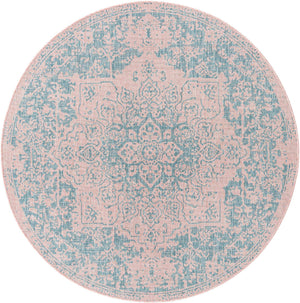 Pink and Aqua 7' 1 x 7' 1 Jill Zarin Outdoor Round Area Rug Weather Resistant for Patio, Deck, Terrace, Balcony, Porch Durable 100% Polypropylene Carpet for Outside for Sale at Rug Engine