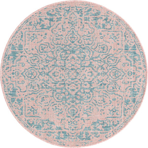 Pink and Aqua 3' 1 x 3' 1 Jill Zarin Outdoor Round Area Rug Weather Resistant for Patio, Deck, Terrace, Balcony, Porch Durable 100% Polypropylene Carpet for Outside for Sale at Rug Engine