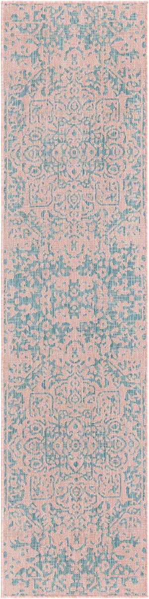 Pink and Aqua 2' x 8' Jill Zarin Outdoor Runner Area Rug Weather Resistant for Patio, Deck, Terrace, Balcony, Porch Durable 100% Polypropylene Carpet for Outside for Sale at Rug Engine