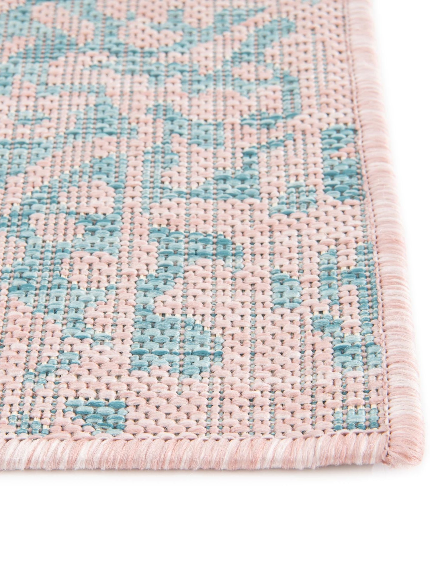 Pink and Aqua 2' x 8' Jill Zarin Outdoor Runner Area Rug Weather Resistant for Patio, Deck, Terrace, Balcony, Porch Durable 100% Polypropylene Carpet for Outside for Sale at Rug Engine