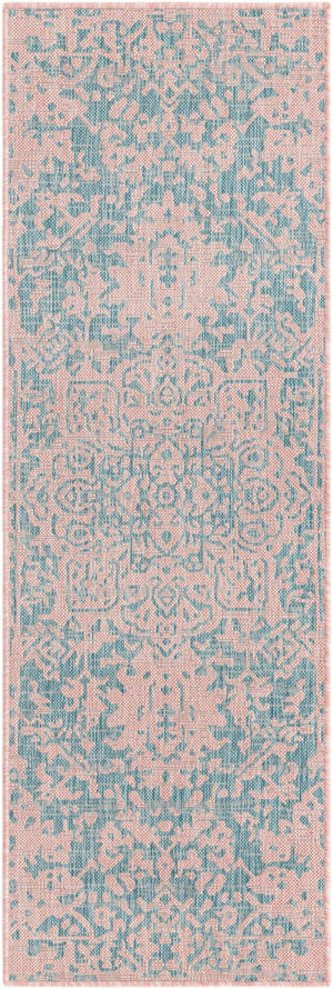 Pink and Aqua 2' x 6' 1 Jill Zarin Outdoor Runner Area Rug Weather Resistant for Patio, Deck, Terrace, Balcony, Porch Durable 100% Polypropylene Carpet for Outside for Sale at Rug Engine