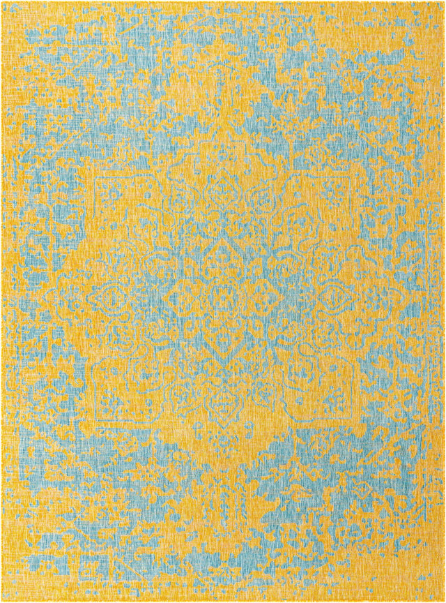 Yellow and Aqua 9' x 12' Jill Zarin Outdoor Rectangle Area Rug Weather Resistant for Patio, Deck, Terrace, Balcony, Porch Durable 100% Polypropylene Carpet for Outside for Sale at Rug Engine