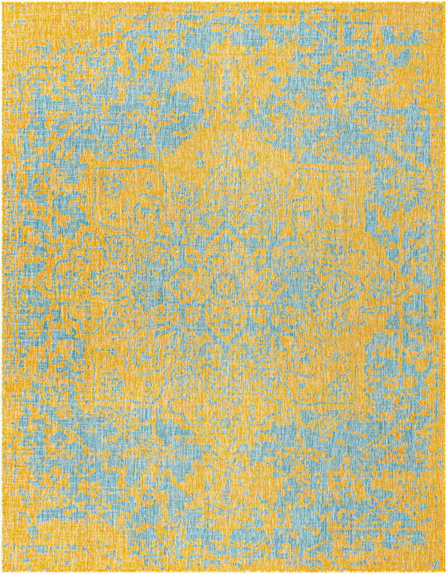 Yellow and Aqua 7' 10 x 10' Jill Zarin Outdoor Rectangle Area Rug Weather Resistant for Patio, Deck, Terrace, Balcony, Porch Durable 100% Polypropylene Carpet for Outside for Sale at Rug Engine