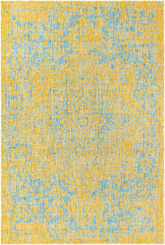 Yellow and Aqua 4' 1 x 6' 1 Jill Zarin Outdoor Rectangle Area Rug Weather Resistant for Patio, Deck, Terrace, Balcony, Porch Durable 100% Polypropylene Carpet for Outside for Sale at Rug Engine
