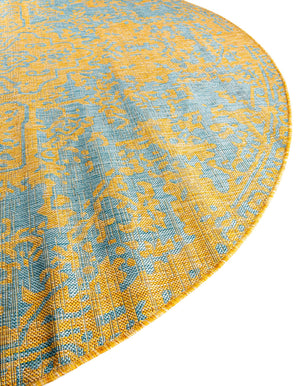 Yellow and Aqua 7' 10 x 10' Jill Zarin Outdoor Oval Area Rug Weather Resistant for Patio, Deck, Terrace, Balcony, Porch Durable 100% Polypropylene Carpet for Outside for Sale at Rug Engine