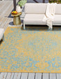 Yellow and Aqua 7' 10 x 7' 10 Jill Zarin Outdoor Square Area Rug Weather Resistant for Patio, Deck, Terrace, Balcony, Porch Durable 100% Polypropylene Carpet for Outside for Sale at Rug Engine