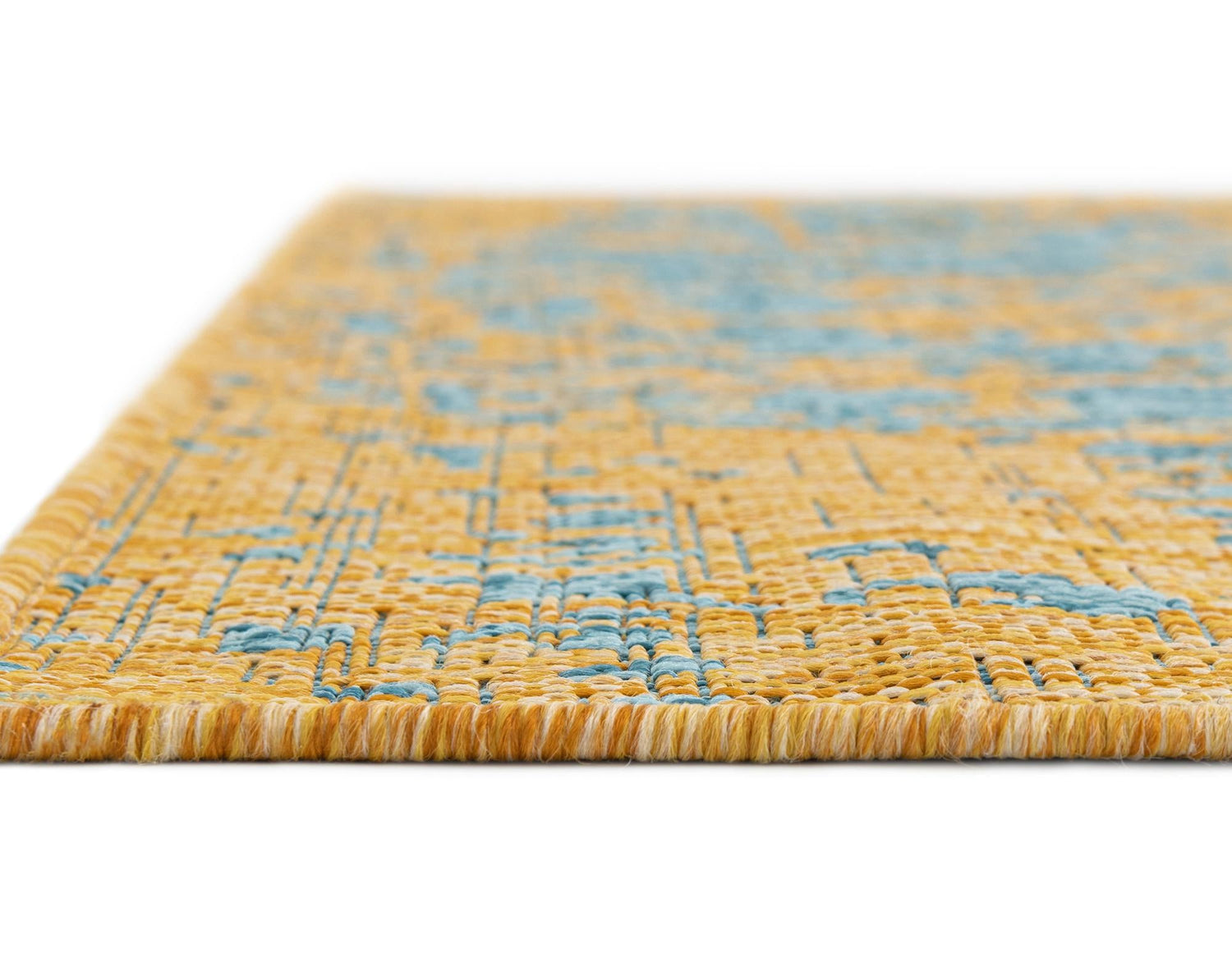 Yellow and Aqua 13' 1 x 13' 1 Jill Zarin Outdoor Square Area Rug Weather Resistant for Patio, Deck, Terrace, Balcony, Porch Durable 100% Polypropylene Carpet for Outside for Sale at Rug Engine