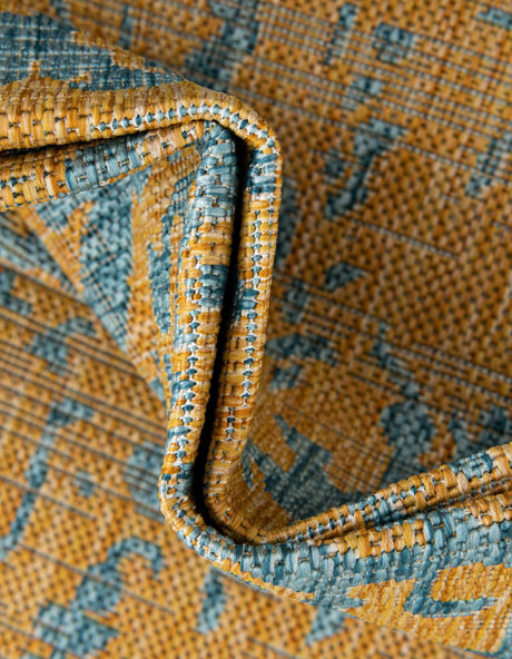 Yellow and Aqua 7' 10 x 7' 10 Jill Zarin Outdoor Square Area Rug Weather Resistant for Patio, Deck, Terrace, Balcony, Porch Durable 100% Polypropylene Carpet for Outside for Sale at Rug Engine