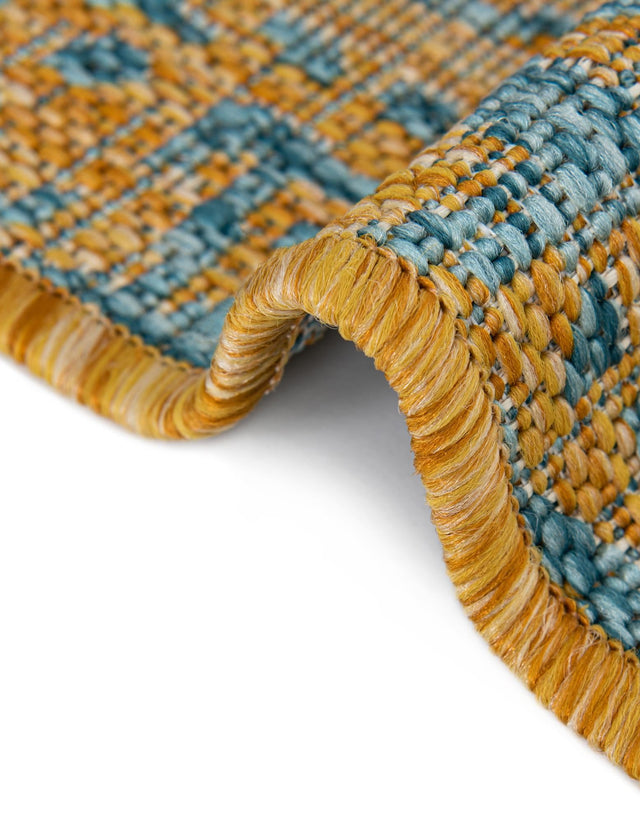 Yellow and Aqua 7' 10 x 7' 10 Jill Zarin Outdoor Square Area Rug Weather Resistant for Patio, Deck, Terrace, Balcony, Porch Durable 100% Polypropylene Carpet for Outside for Sale at Rug Engine