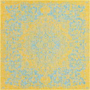 Yellow and Aqua 7' 10 x 7' 10 Jill Zarin Outdoor Square Area Rug Weather Resistant for Patio, Deck, Terrace, Balcony, Porch Durable 100% Polypropylene Carpet for Outside for Sale at Rug Engine