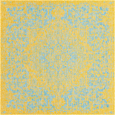 Yellow and Aqua 7' 10 x 7' 10 Jill Zarin Outdoor Square Area Rug Weather Resistant for Patio, Deck, Terrace, Balcony, Porch Durable 100% Polypropylene Carpet for Outside for Sale at Rug Engine