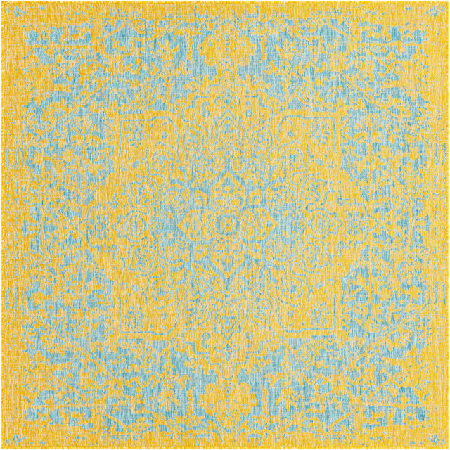 Yellow and Aqua 7' 10 x 7' 10 Jill Zarin Outdoor Square Area Rug Weather Resistant for Patio, Deck, Terrace, Balcony, Porch Durable 100% Polypropylene Carpet for Outside for Sale at Rug Engine